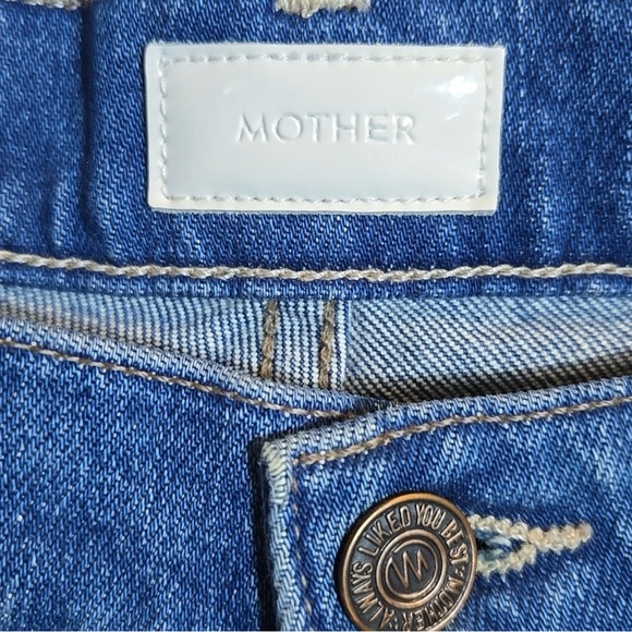 MOTHER The Weekender Fray Jean In Gold Rush Sz 28 Floral Embroidered Boho Flare - Picture 5 of 9